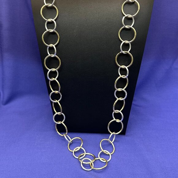 Swarovski Long Dual-Tone Open Ring Chain Necklace - Picture 2 of 8